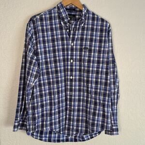Faconnable Blue Plaid Button Down Shirt Preppy Collegiate School Normcore Nerd